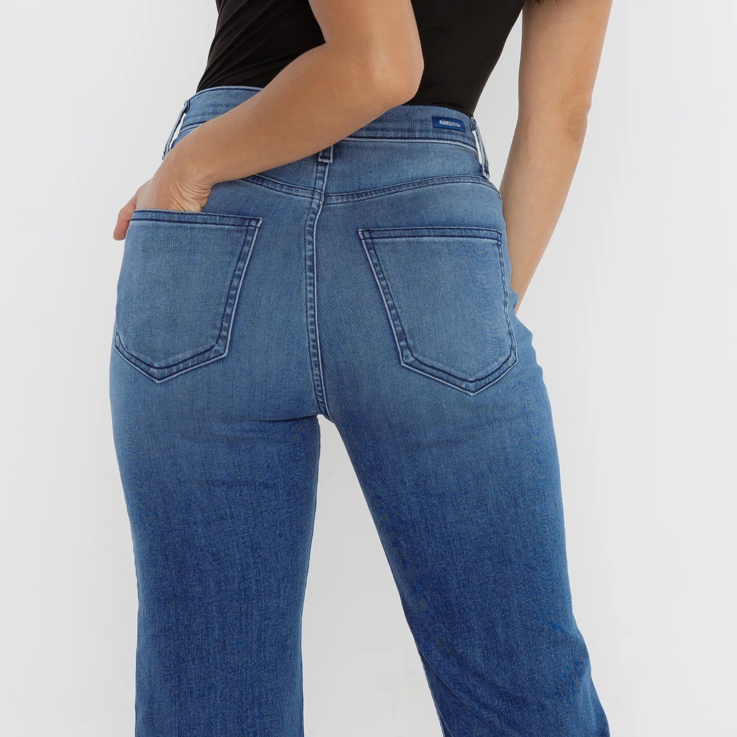 Ali Boot Cut-Coral Blue Denim Back Detail
 Studio 